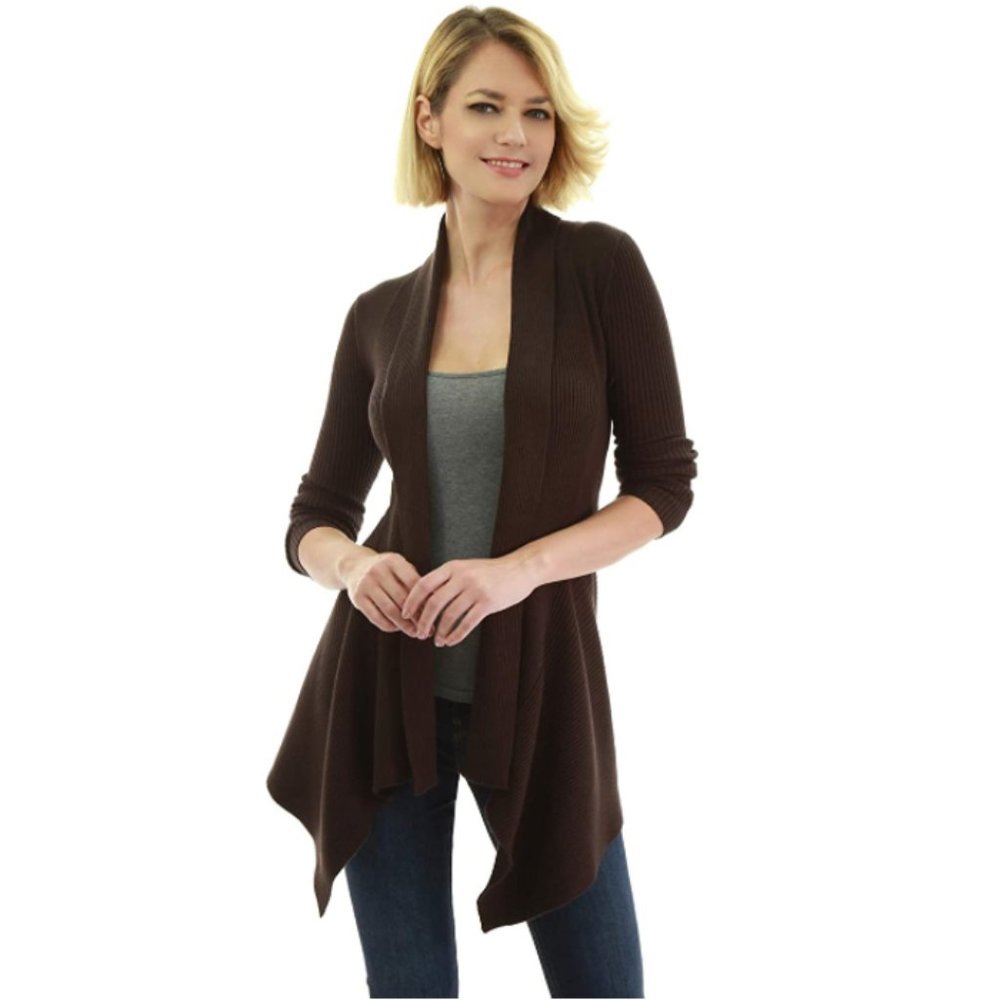 AmélieBoutik Women Ribbed Cascading Open Cardigan